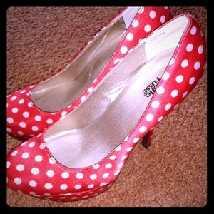 Red and white polka dot heels